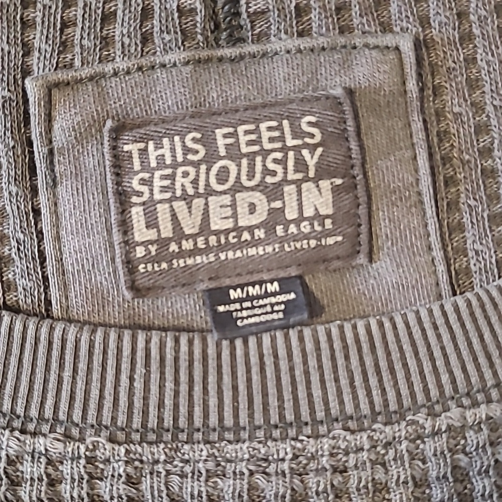 American Eagle Lived-in Gray M Waffle Knit Thermal Sweater Boxy Oversized Boho - Picture 2 of 11